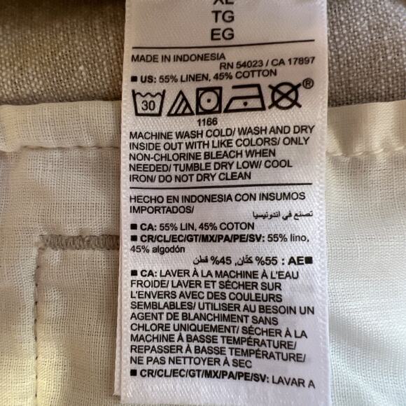 Old Navy Pants Men XL Tan Linen Blend Loose Taper Pleated Lightweight Drawstring - Picture 6 of 10